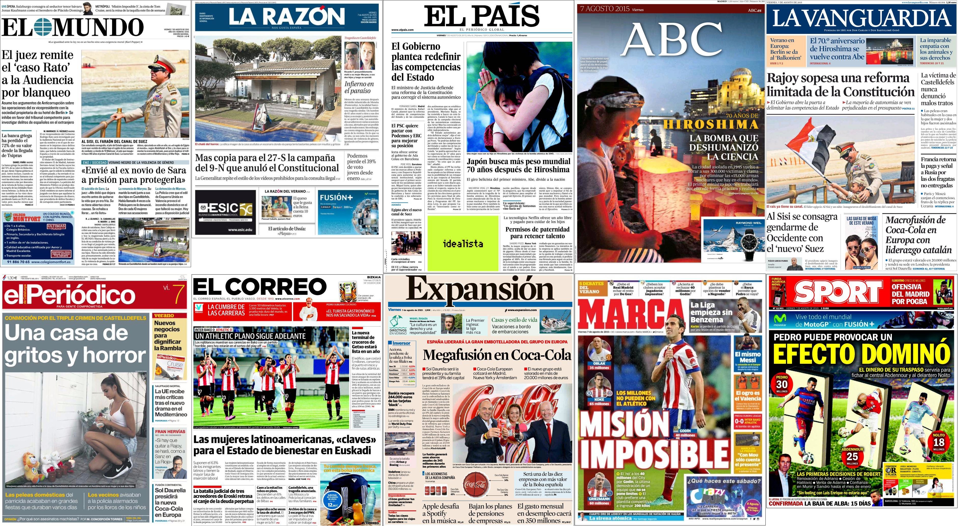 Portadas del 7 de agosto de 2015.