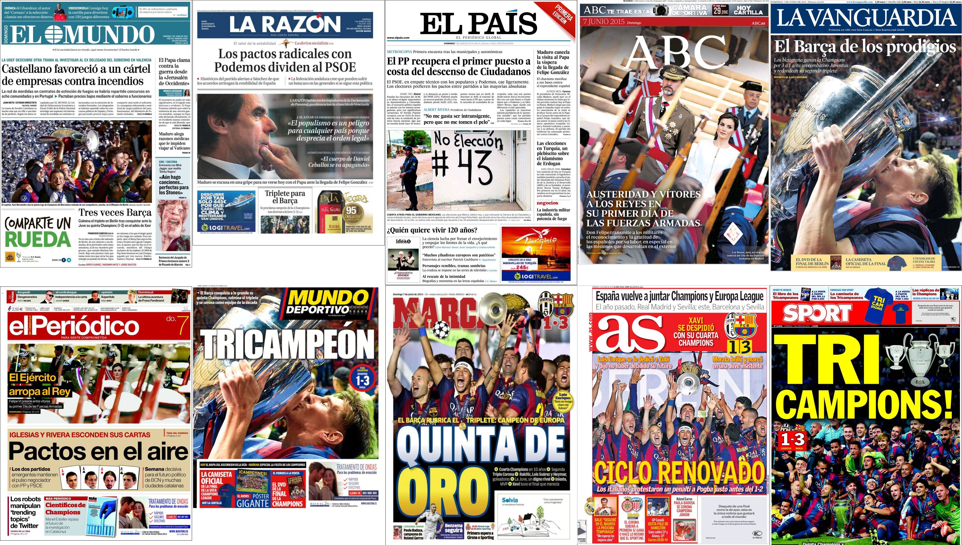Portadas del domingo 7 de junio de 2015.