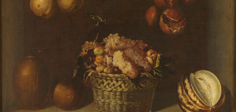  Bodegón con cesta de uvas y otras frutas