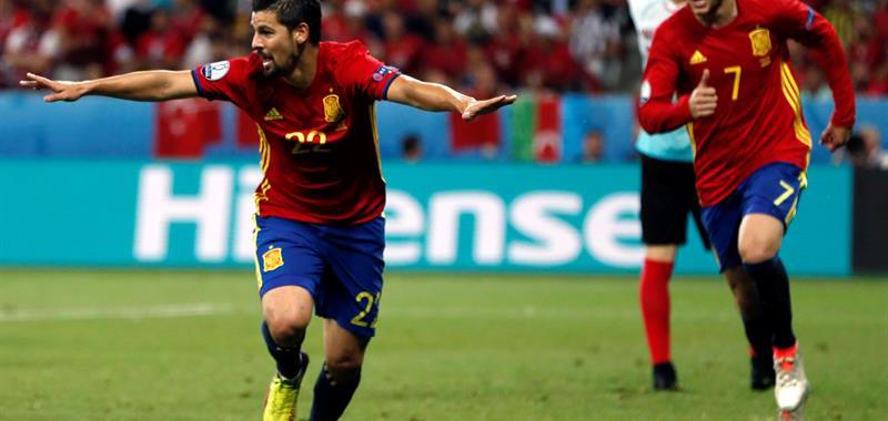 Morata celebra el primer gol de España