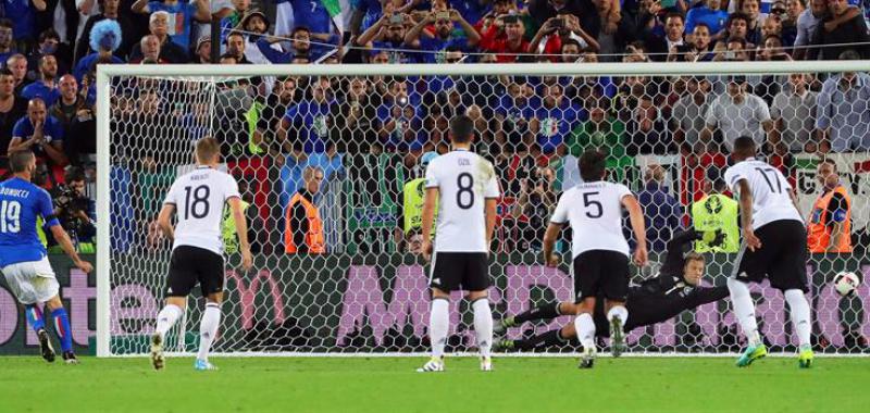 Un penalti cometido por Boateng ofreció a Italia el empate. Bonucci transformó la pena máxima