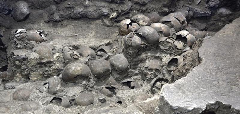 Hallados 119 cráneos en Huei Tzompantli de Tenochtitlan