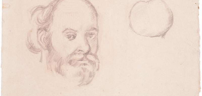 Self-Portrait and Apple. Paul Cézanne.