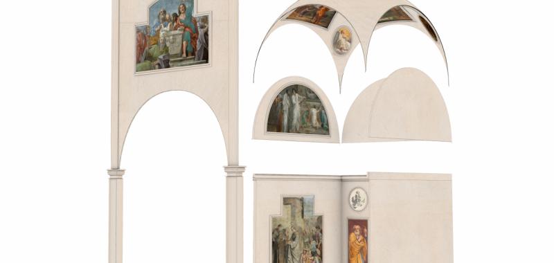 Reconstrucción de la disposición de los frescos de la capilla Herrera en la iglesia de Santiago de los Españoles en Roma