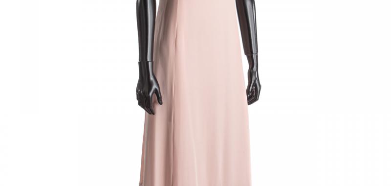Vestido largo en crespón de seda rosa palo de Óscar de la Renta para Balmain