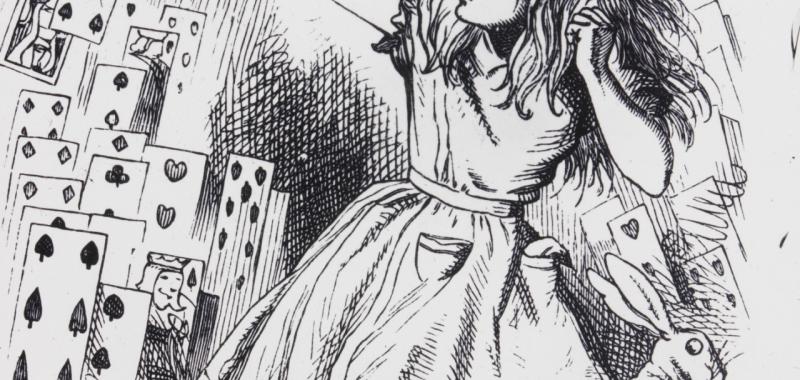 «¡Solo son una baraja de cartas!». Ilustración de John Tenniel para «Las aventuras de Alicia en el país de las maravillas»