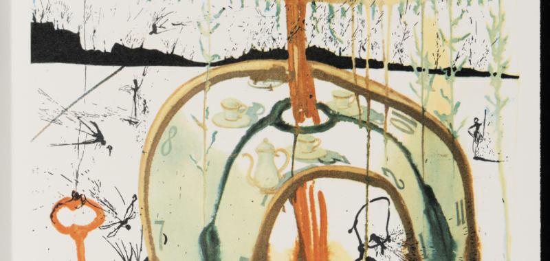 Alicia en el país de las maravillas, Una merienda de locos, Salvador Dalí, 1969, heliograbado con anotación.
