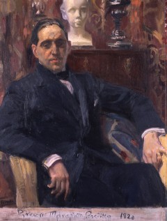 Una de las pinturas sobre Gregorio Marañón expuesta en la Biblioteca Nacional (Foto: SECC)