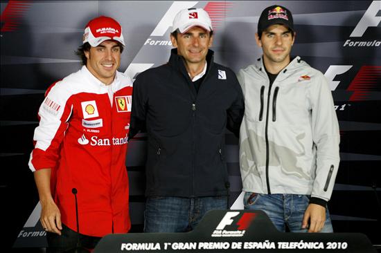 Alonso, De la Rosa y Alguersuari copnforman el triplete de pilotos españoles en Montmeló. (Efe)