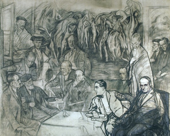 Una de las pinturas sobre Gregorio Marañón expuesta en la Biblioteca Nacional (Foto: SECC)