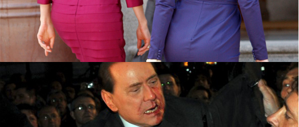 Doña Letizia y Carla Bruni, y Silvio Berlusconi (Efe)