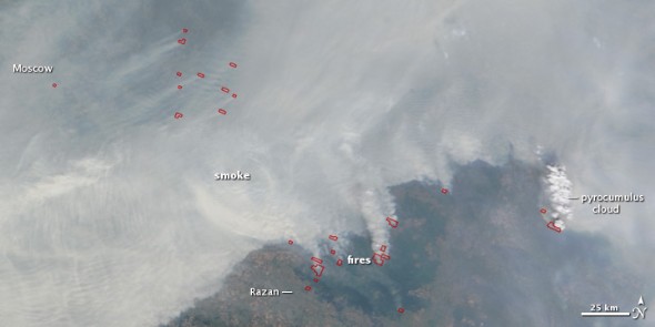 Imagen captada por la NASA de la superficie de Rusia afectada por los incendios