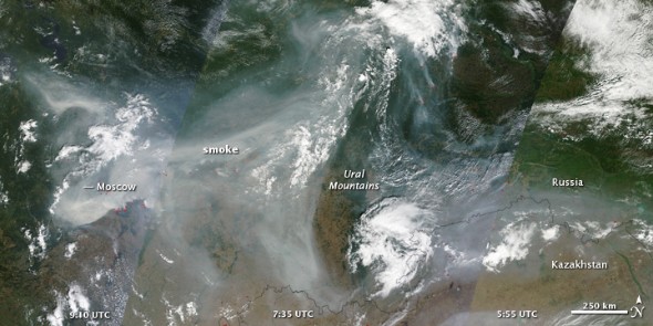 Imagen captada por la NASA de la superficie de Rusia afectada por los incendios (NASA)