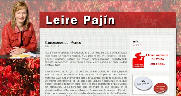 Portada del blog de la secretaria de Organización del PSOE, Leire Pajín.