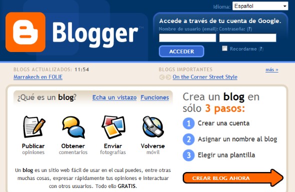 Página de inicio de Blogger