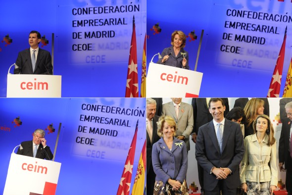 Los principes de Asturias y la presidenta de la Comunidad de Madrid, en la la Asamblea General del CEIM. Manuel engo