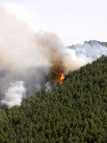 Vista general del incendio del término municipal de Poyatos, en Cuenca. EFE