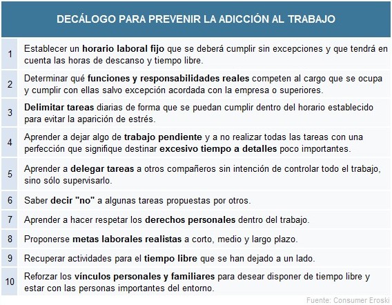 Consejos para prevenir la adicción al trabajo.