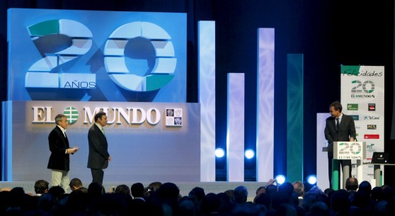 José Luis Rodríguez Zapatero, durante su intervención en el Palacio de los Deportes con motivo del XX aniversario de EL MUNDO.es