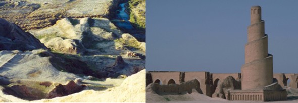 La ciudad de Ashur a la izquierda y la ciudad de Samarra a la derecha (Foto: UNESCO)