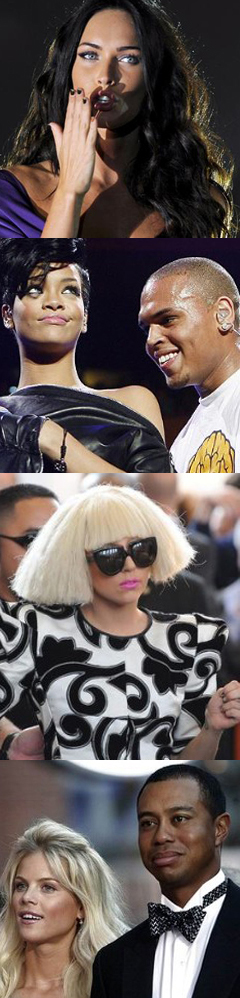 Megan Fox, Rihanna, Chris Brown, Lady Gaga, Tiger Woods y su mujer (Efe)