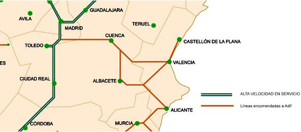 Líneas de AVE construidas y en construcción en este momento por Adif. ADIF
