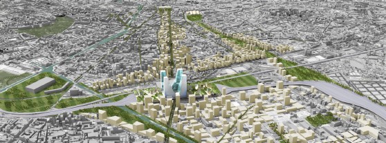 Tren aéreo que recorre 35,5 kilómetros la periferia. Atelier Christian de Portzamparc.