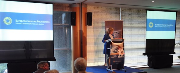 Pilar del Castillo, durante su intervención con motivo del décimo aniversario de la European Internet Foundation. Alberto López Marín
