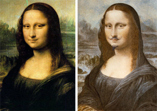 Gioconda, de Leonardo da Vinci (i) y L.H.O.O.Q de Duchamp (d)