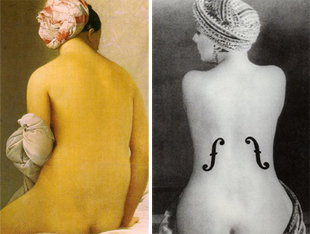 La bañista de Valpinçon, de Ingres (i) y El violoncello de Ingres, de Man Ray (d)