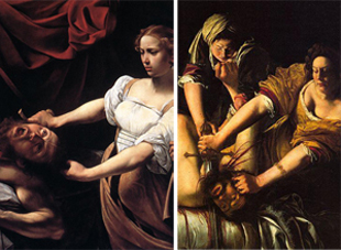 Judit y Holofernes, de Caravaggio (i) y Judit y Holofernes, de Artemisa Gentileschi (d)