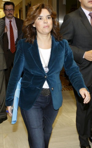 La portavoz del PP en el Congreso, Soraya Sáenz de Santamaría, a su llegada a la reunión de la Junta de Portavoces de la Cámara baja. EFE/Sergio Barrenechea