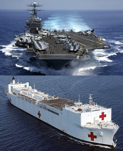 El 'Carl Vinson' y el 'Comfort'