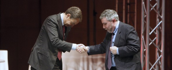Zapatero da la mano a Krugman, Premio Nobel de Economía. Efe